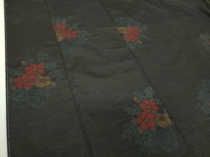 平和屋着物●上質な紬　花車文　黒地　正絹　逸品　DABG8603ps