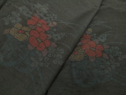 平和屋着物●上質な紬　花車文　黒地　正絹　逸品　DABG8603ps