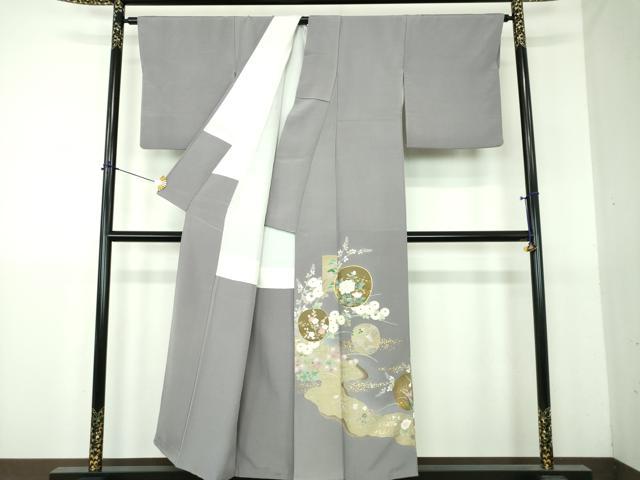 平和屋着物●色留訪問着　作家物　駒刺繍　吉祥飛鶴花文　金彩　正絹　逸品　DABG8609ps