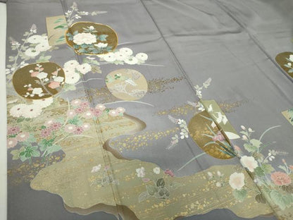 平和屋着物●色留訪問着　作家物　駒刺繍　吉祥飛鶴花文　金彩　正絹　逸品　DABG8609ps