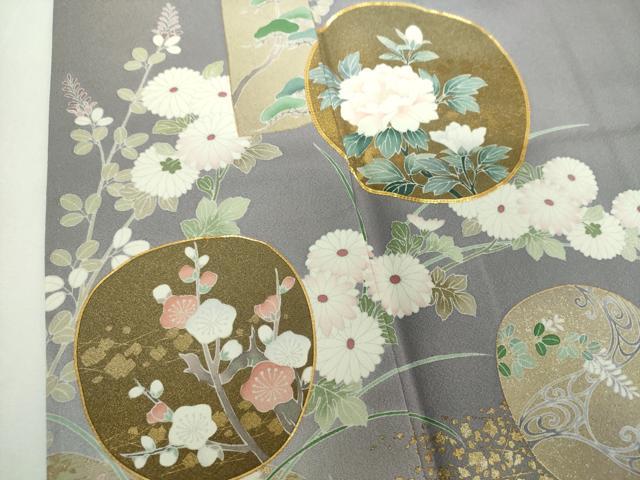 平和屋着物●色留訪問着　作家物　駒刺繍　吉祥飛鶴花文　金彩　正絹　逸品　DABG8609ps