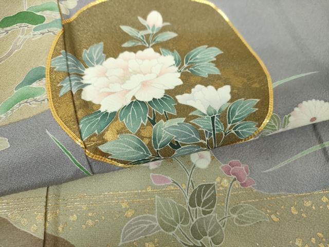 平和屋着物●色留訪問着　作家物　駒刺繍　吉祥飛鶴花文　金彩　正絹　逸品　DABG8609ps