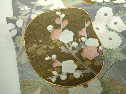 平和屋着物●色留訪問着　作家物　駒刺繍　吉祥飛鶴花文　金彩　正絹　逸品　DABG8609ps