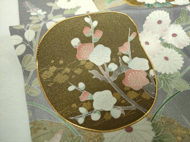 平和屋着物●色留訪問着　作家物　駒刺繍　吉祥飛鶴花文　金彩　正絹　逸品　DABG8609ps