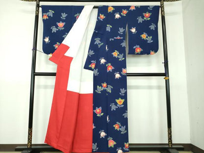 平和屋着物●上質な小紋　型染　橘　鬼しぼ縮緬　正絹　逸品　DABG8612ps