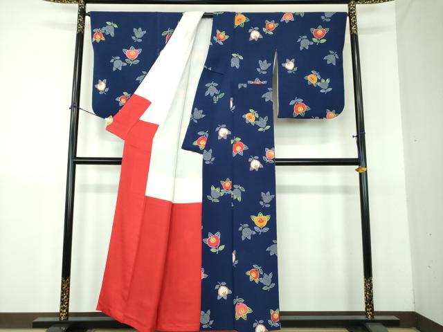 平和屋着物●上質な小紋　型染　橘　鬼しぼ縮緬　正絹　逸品　DABG8612ps