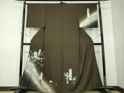 平和屋着物●訪問着　短冊花文　暈し染め　金銀彩　正絹　逸品　DABG8618ps