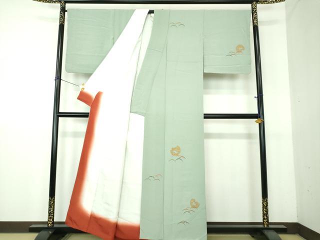 平和屋着物●ファッションデザイナー　花井幸子　訪問着　駒刺繍　露芝雪兎　金彩　正絹　逸品　DABG8622ps