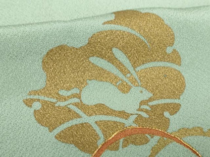 平和屋着物●ファッションデザイナー　花井幸子　訪問着　駒刺繍　露芝雪兎　金彩　正絹　逸品　DABG8622ps