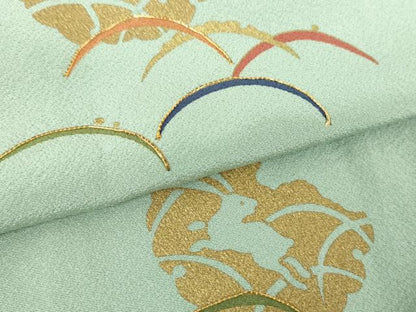平和屋着物●ファッションデザイナー　花井幸子　訪問着　駒刺繍　露芝雪兎　金彩　正絹　逸品　DABG8622ps