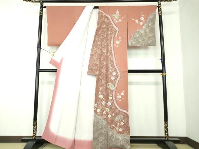 平和屋着物●訪問着　刺繍　絞り　地紙花文　金彩　正絹　逸品　DABG8627ps