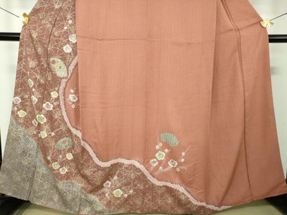 平和屋着物●訪問着　刺繍　絞り　地紙花文　金彩　正絹　逸品　DABG8627ps