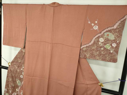 平和屋着物●訪問着　刺繍　絞り　地紙花文　金彩　正絹　逸品　DABG8627ps