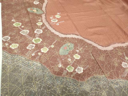 平和屋着物●訪問着　刺繍　絞り　地紙花文　金彩　正絹　逸品　DABG8627ps