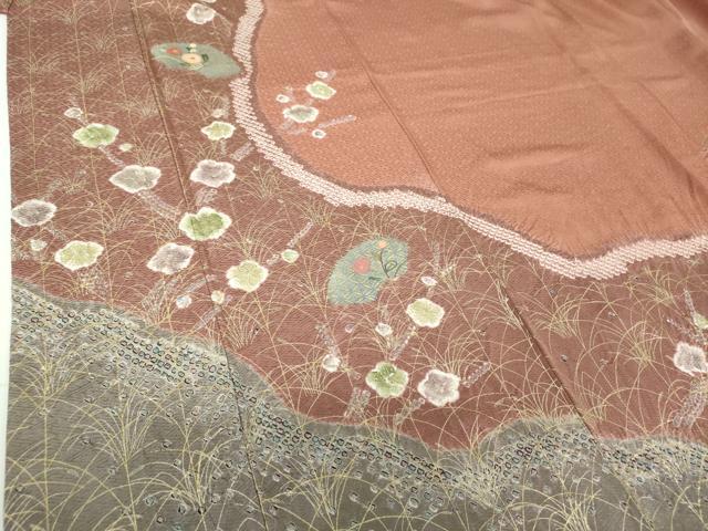 平和屋着物●訪問着　刺繍　絞り　地紙花文　金彩　正絹　逸品　DABG8627ps