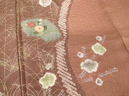 平和屋着物●訪問着　刺繍　絞り　地紙花文　金彩　正絹　逸品　DABG8627ps