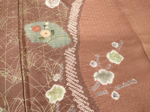平和屋着物●訪問着　刺繍　絞り　地紙花文　金彩　正絹　逸品　DABG8627ps