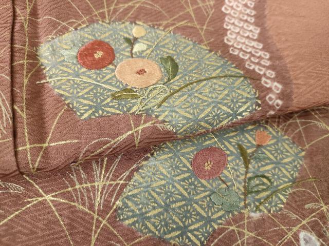 平和屋着物●訪問着　刺繍　絞り　地紙花文　金彩　正絹　逸品　DABG8627ps