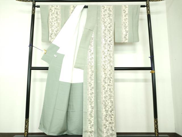 平和屋着物●訪問着　紬地　作家物　型染　花間道　正絹　逸品　未使用　DABG8633ps