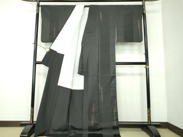 平和屋着物●訪問着　変わり間道　黒地　ロング丈　正絹　逸品　DABG8638ps