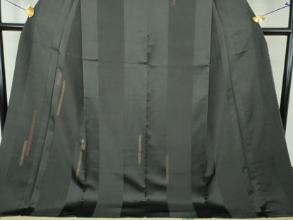 平和屋着物●訪問着　変わり間道　黒地　ロング丈　正絹　逸品　DABG8638ps