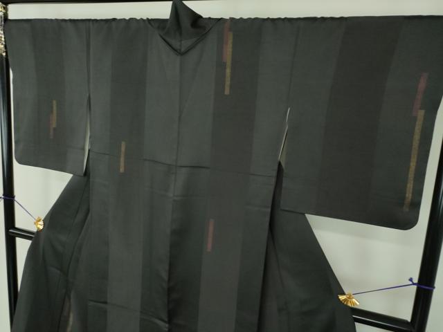 平和屋着物●訪問着　変わり間道　黒地　ロング丈　正絹　逸品　DABG8638ps
