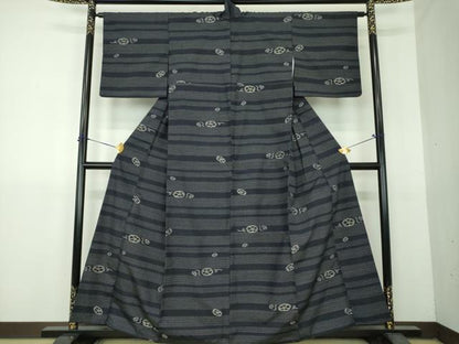 平和屋着物●上質な紬　横段文　正絹　逸品　DABG8652ps