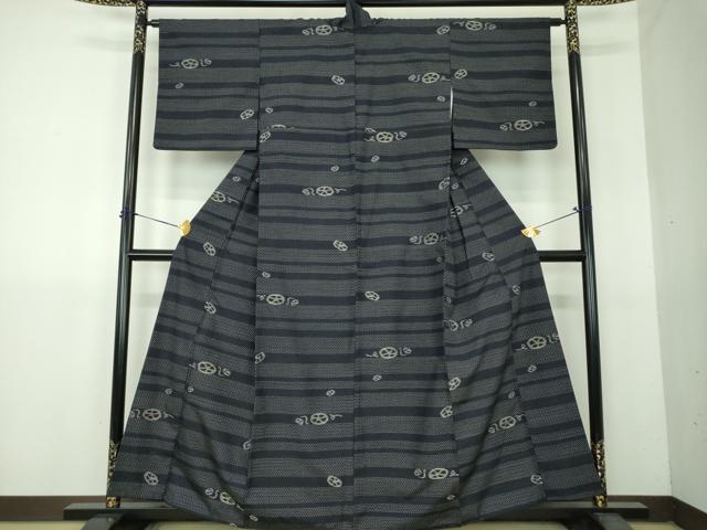 平和屋着物●上質な紬　横段文　正絹　逸品　DABG8652ps