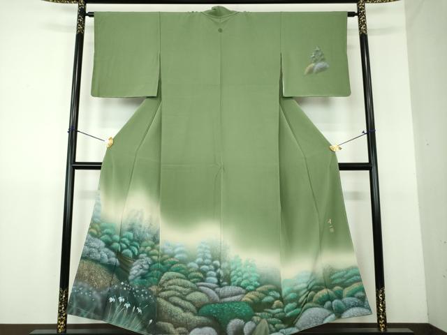 平和屋着物●訪問着　作家物　螺鈿　刺繍　手描き　風景花文　暈し染め　金彩　正絹　逸品　未使用　DABG8654ps