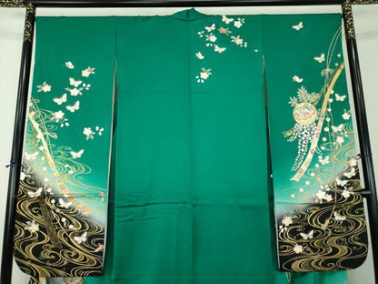 平和屋着物●豪華振袖　舞蝶花手毬　藤花房　暈し染め　金銀彩　正絹　逸品　DABG8659ps