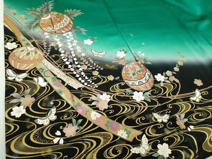 平和屋着物●豪華振袖　舞蝶花手毬　藤花房　暈し染め　金銀彩　正絹　逸品　DABG8659ps