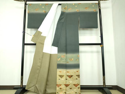 平和屋着物●漆工芸作家　金森一博　訪問着　流水桜　辻が花　暈し染め　金彩　正絹　逸品　DABG8660ps