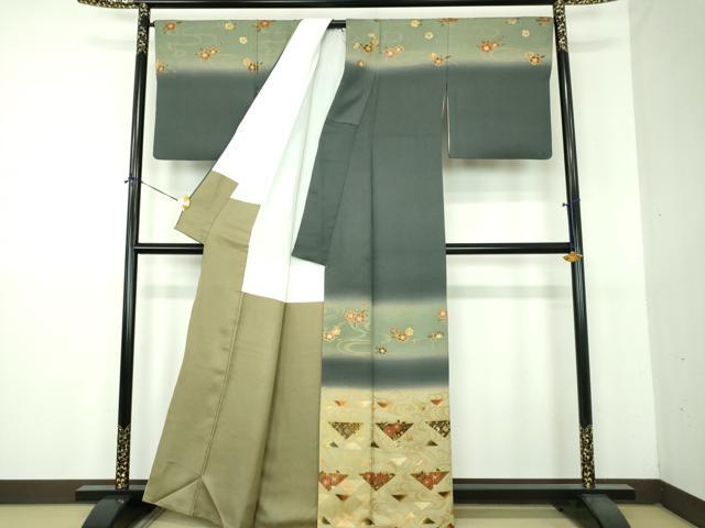 平和屋着物●漆工芸作家　金森一博　訪問着　流水桜　辻が花　暈し染め　金彩　正絹　逸品　DABG8660ps