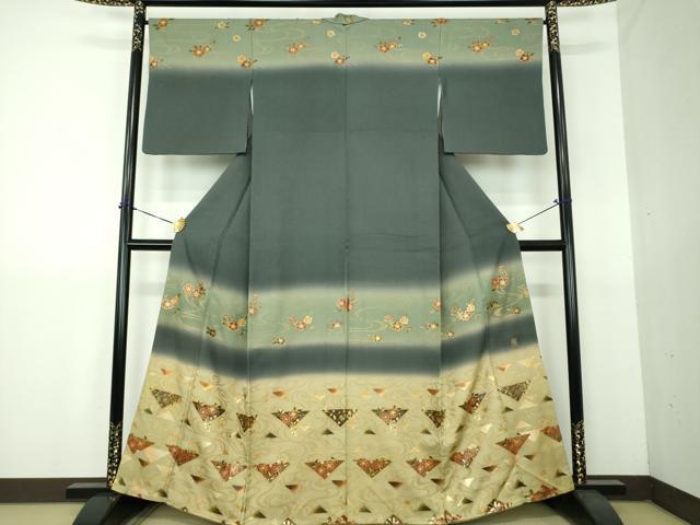 平和屋着物●漆工芸作家　金森一博　訪問着　流水桜　辻が花　暈し染め　金彩　正絹　逸品　DABG8660ps
