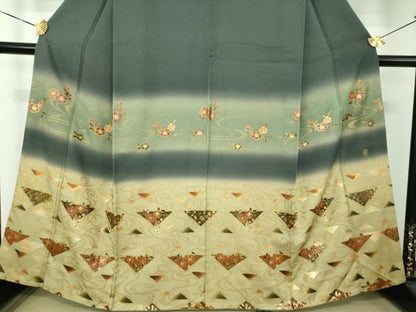 平和屋着物●漆工芸作家　金森一博　訪問着　流水桜　辻が花　暈し染め　金彩　正絹　逸品　DABG8660ps