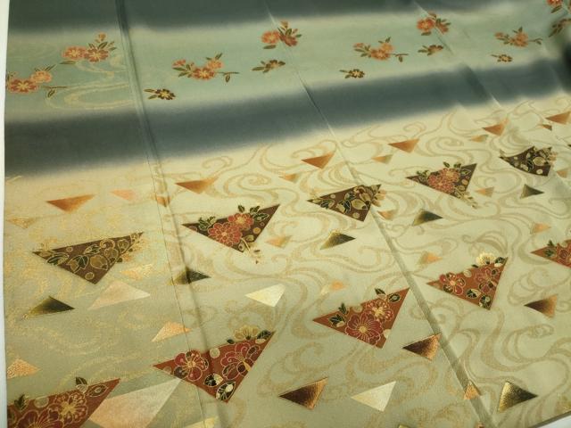 平和屋着物●漆工芸作家　金森一博　訪問着　流水桜　辻が花　暈し染め　金彩　正絹　逸品　DABG8660ps