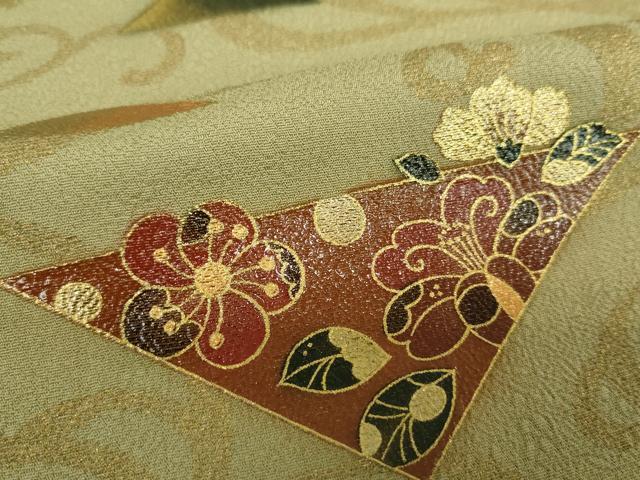 平和屋着物●漆工芸作家　金森一博　訪問着　流水桜　辻が花　暈し染め　金彩　正絹　逸品　DABG8660ps