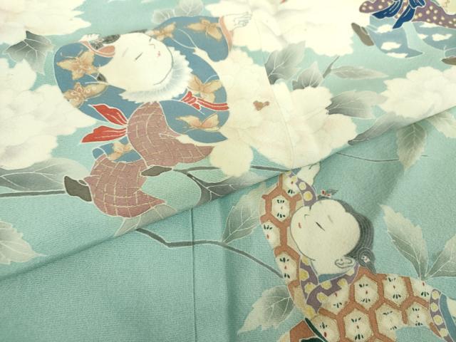 平和屋着物●友禅作家の巨匠　浅井青仁　訪問着　枝花文　童子遊び　金彩　正絹　逸品　DABG8661ps