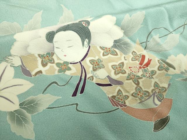 平和屋着物●友禅作家の巨匠　浅井青仁　訪問着　枝花文　童子遊び　金彩　正絹　逸品　DABG8661ps