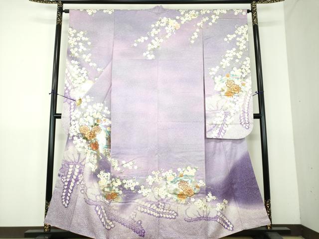 平和屋着物●豪華振袖　刺繍　絞り　檜扇花文　枝桜　暈し染め　金銀彩　やまと誂製　正絹　逸品　DABG8662ps