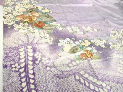 平和屋着物●豪華振袖　刺繍　絞り　檜扇花文　枝桜　暈し染め　金銀彩　やまと誂製　正絹　逸品　DABG8662ps