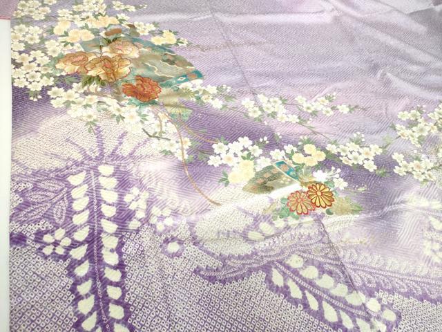 平和屋着物●豪華振袖　刺繍　絞り　檜扇花文　枝桜　暈し染め　金銀彩　やまと誂製　正絹　逸品　DABG8662ps