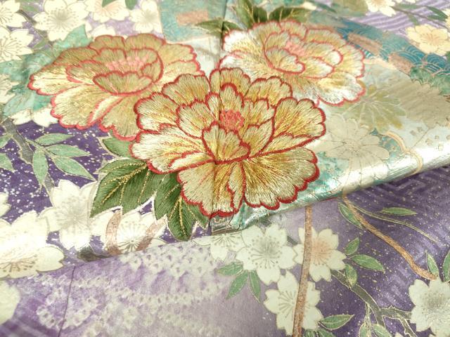 平和屋着物●豪華振袖　刺繍　絞り　檜扇花文　枝桜　暈し染め　金銀彩　やまと誂製　正絹　逸品　DABG8662ps