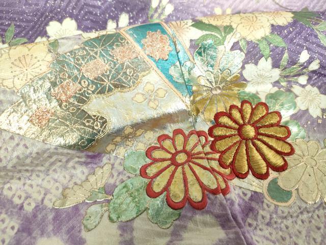 平和屋着物●豪華振袖　刺繍　絞り　檜扇花文　枝桜　暈し染め　金銀彩　やまと誂製　正絹　逸品　DABG8662ps