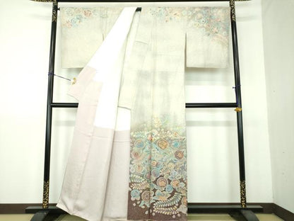 平和屋着物●訪問着　絞り　辻が花　暈し染め　銀通し地　正絹　逸品　DABG8665ps