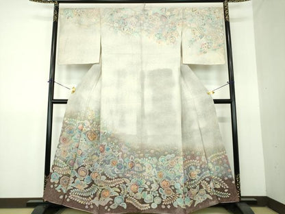 平和屋着物●訪問着　絞り　辻が花　暈し染め　銀通し地　正絹　逸品　DABG8665ps