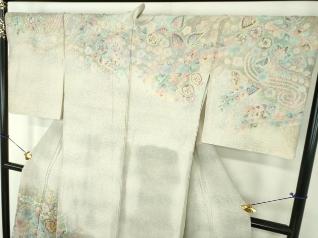 平和屋着物●訪問着　絞り　辻が花　暈し染め　銀通し地　正絹　逸品　DABG8665ps
