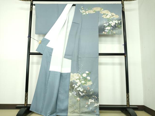 平和屋着物●訪問着　手描き　流水花文　暈し染め　金彩　正絹　逸品　DABG8670ps