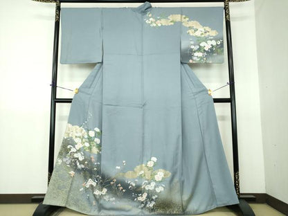 平和屋着物●訪問着　手描き　流水花文　暈し染め　金彩　正絹　逸品　DABG8670ps