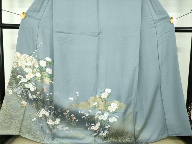 平和屋着物●訪問着　手描き　流水花文　暈し染め　金彩　正絹　逸品　DABG8670ps
